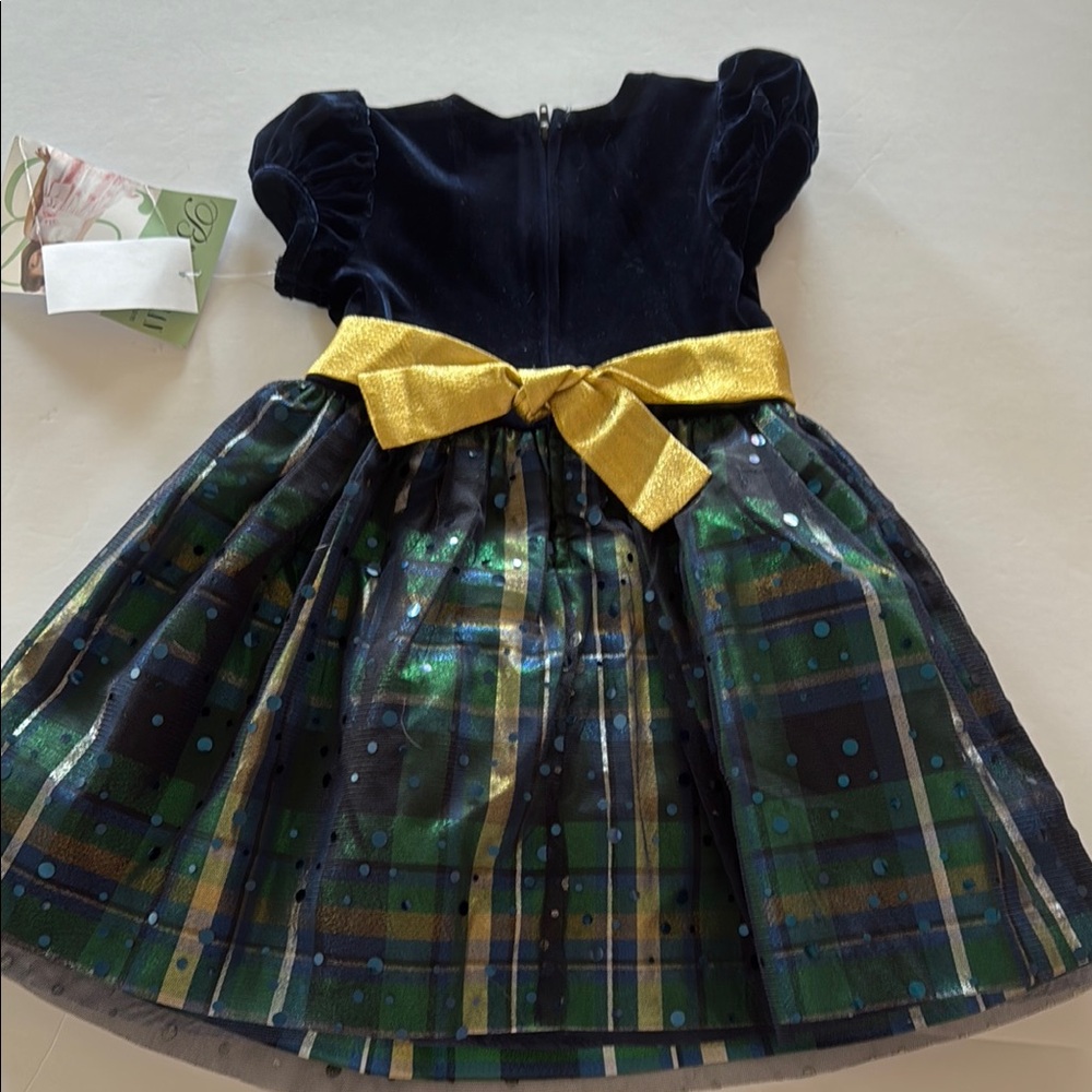 Bonnie Jean Navy Velvet green plaid little girls dress sz 2T - Picture 8 of 9